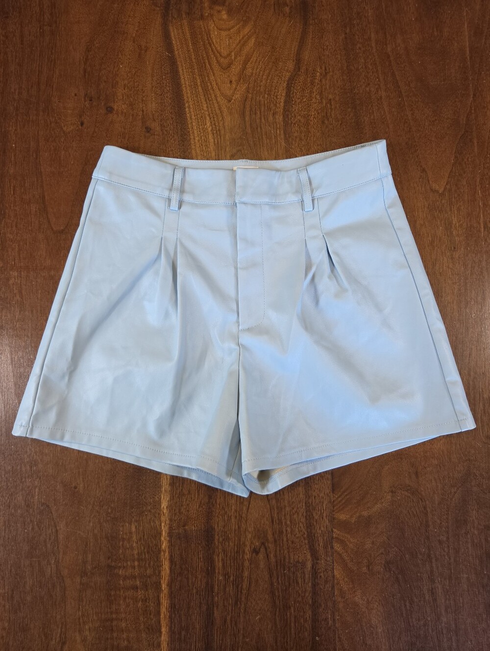 Blue Rain Francesca’s Light Blue Tailored High Waiste Shorts Faux Leather Size M